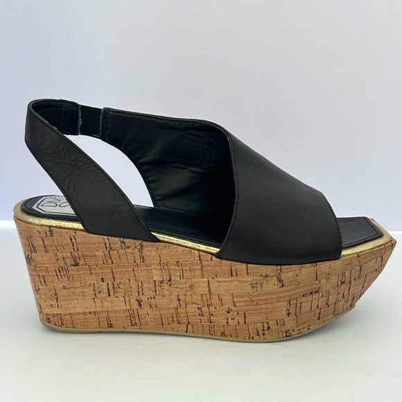 Donald Pliner DMSX Square Toe Sandal Shoe Cork Platform Leather Black Size 6.5 - Picture 2 of 11
